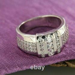 3Ct Round Cut Simulated Diamond Men's Wedding Band Ring In 14k White Gold Plated