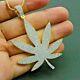3ct Round Cut Simulated Moissanite Marijuana Leaf Pendent 14k Yellow Gold Plated