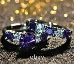 3Ct Round Good Cut Lab Created Amethyst Bridal Set Ring In 14K White Gold Plated