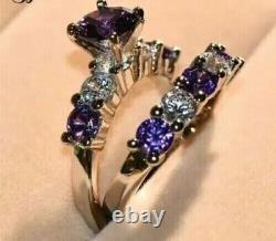 3Ct Round Good Cut Lab Created Amethyst Bridal Set Ring In 14K White Gold Plated