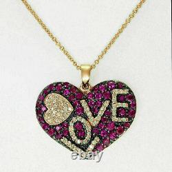 3Ct Round Lab Created Red Ruby Cluster LOVE Pendant In 14K Yellow Gold Plated