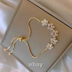 3Ct Round Simulated Diamond Fancy Flower Bolo Bracelet In 14k Yellow Gold Plated