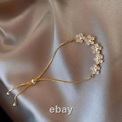 3Ct Round Simulated Diamond Fancy Flower Bolo Bracelet In 14k Yellow Gold Plated