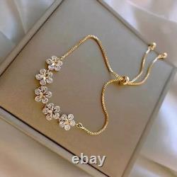 3Ct Round Simulated Diamond Fancy Flower Bolo Bracelet In 14k Yellow Gold Plated