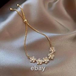 3Ct Round Simulated Diamond Fancy Flower Bolo Bracelet In 14k Yellow Gold Plated