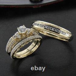 3TCW Round Cut Simulated Diamond His Her Trio Ring Set in 14k Yellow Gold Plated