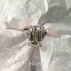 3ct Emerald Moissanite Split Band Solitaire Engagement Ring White Gold Plated