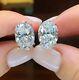 4.00ct Oval Real Moissanite Solitaire Stud Earrings 14k White Gold Plated Silver