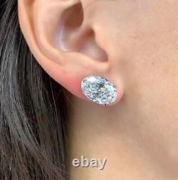 4.00Ct Oval Real Moissanite Solitaire Stud Earrings 14K White Gold Plated Silver