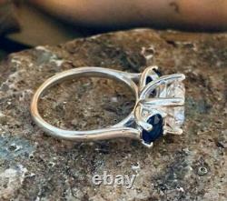 4.00Ct Round Cut Simulated Blue Sapphire and Moissanite 14k White Gold Plated