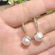 4.10ct Round Cut Genuine White Pearl Drop/dangle Earrings 14k Yellow Gold Plated