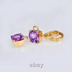 4.25Ct Cushion Cut Simulated Amethyst DropDangle Earrings 14K Yellow Gold Plated