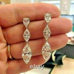 4.40Ct Marquise Cut Real Moissanite Drop/Dangle Earrings 14k White Gold Plated