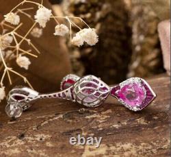 4.50Ct Pear Cut Lab Created Pink Sapphire & Ruby Earrings 14K White Gold Plated