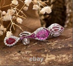 4.50Ct Pear Cut Lab Created Pink Sapphire & Ruby Earrings 14K White Gold Plated
