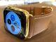 44mm Apple Watch Series 5 Stainless Steel Case Custom 24k Gold Plated Brown Band