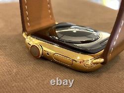 44mm Apple Watch Series 5 Stainless Steel Case Custom 24K Gold Plated Brown Band