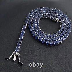 45.72 ct Lab Created Blue Sapphire 14K White Gold Plated 5MM Tennis Necklace 18