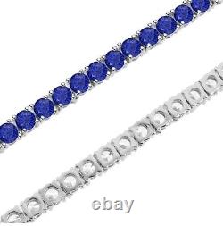 45.72 ct Lab Created Blue Sapphire 14K White Gold Plated 5MM Tennis Necklace 18