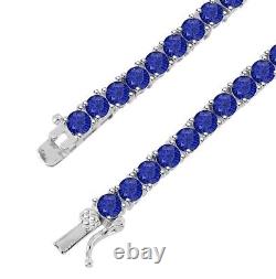 45.72 ct Lab Created Blue Sapphire 14K White Gold Plated 5MM Tennis Necklace 18