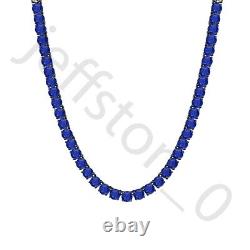 45 ctw Lab Created Round Blue Sapphire 14K Black Gold Plated 4mm Tennis Necklace