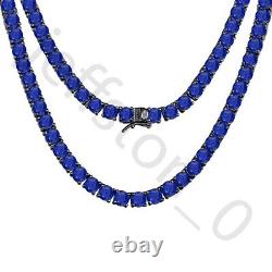 45 ctw Lab Created Round Blue Sapphire 14K Black Gold Plated 4mm Tennis Necklace