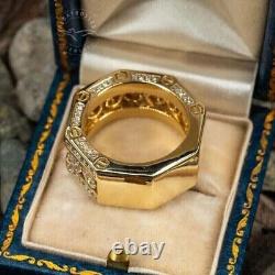 4CT Round Cut Moissanite Men's Engagement Ring Solid 14K Yellow Gold Plated