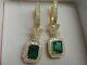 4ct Emerald Cut Lab Created Emerald Drop/dangle Earrings 14k Yellow Gold Plated