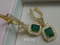 4Ct Emerald Cut Lab Created Emerald Drop/Dangle Earrings 14K Yellow Gold Plated