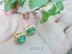 4Ct Emerald Cut Lab Created Emerald Halo Stud Earrings 14K Yellow Gold Plated