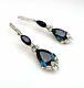 4ct Pear Cut Natural Sapphire Drop/dangle Earrings 14k White Gold Plated Silver