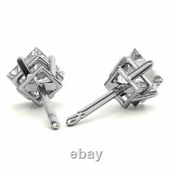 4Ct Princess Cut Moissanite Push Back Stud Earring 14K White Gold Plated Silver