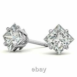 4Ct Princess Cut Moissanite Push Back Stud Earring 14K White Gold Plated Silver