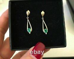 4Ct Round Cut Lab Created Green Emerald Dangle Earrings 14K Yellow Gold Plated