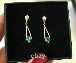 4Ct Round Cut Lab Created Green Emerald Dangle Earrings 14K Yellow Gold Plated