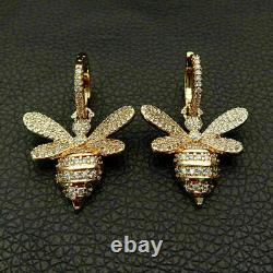 4Ct Round Cut Moissanite Honey Bee Drop & Dangle Earrings 14K Yellow Gold Plated