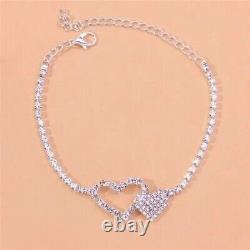 4Ct Round Cut Moissanite Women's Double Heart Anklet 14K White Gold Plated