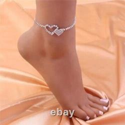 4Ct Round Cut Moissanite Women's Double Heart Anklet 14K White Gold Plated