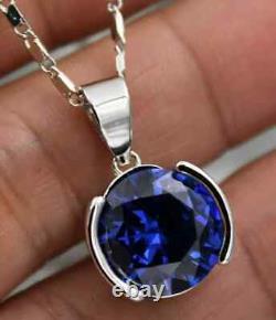 4Ct Round Cut Simulated Blue Sapphire Solitaire Pendant 14K White Gold Plated