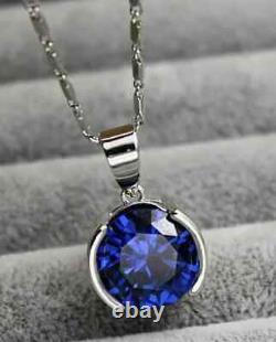 4Ct Round Cut Simulated Blue Sapphire Solitaire Pendant 14K White Gold Plated
