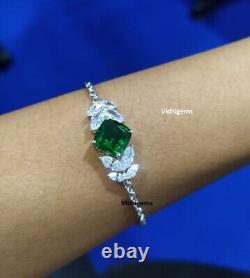 4TCW Cushion Cut Lab Created Green Emerald Tennis Bracelet 14K White Gold Plated
