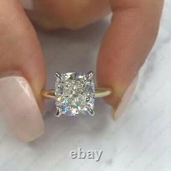 5.00 Ct Cushion Cut Diamond Solitaire Engagement Ring 14K Multi-Tone Gold Plated