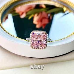 5.00Ct Radiant Cut Pink Diamond Solitaire Engagement Ring 14K White Gold Plated