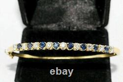 5 CT Simulated Blue Sapphire & Diamond Bangle Bracelet In 14K Yellow Gold Plated