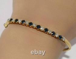 5 CT Simulated Blue Sapphire & Diamond Bangle Bracelet In 14K Yellow Gold Plated