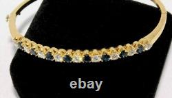 5 CT Simulated Blue Sapphire & Diamond Bangle Bracelet In 14K Yellow Gold Plated