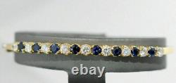 5 CT Simulated Blue Sapphire & Diamond Bangle Bracelet In 14K Yellow Gold Plated