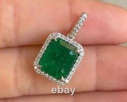 5 Ct Emerald Cut Simulated Green Emerald Pendant Chain In 14k White Gold Plated
