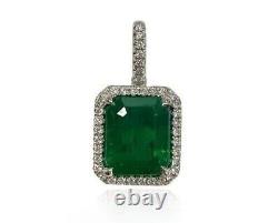 5 Ct Emerald Cut Simulated Green Emerald Pendant Chain In 14k White Gold Plated