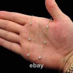 5 Ct Round Cubic Zirconia Bezel Set Station Necklace 18 14K Yellow Gold Plated